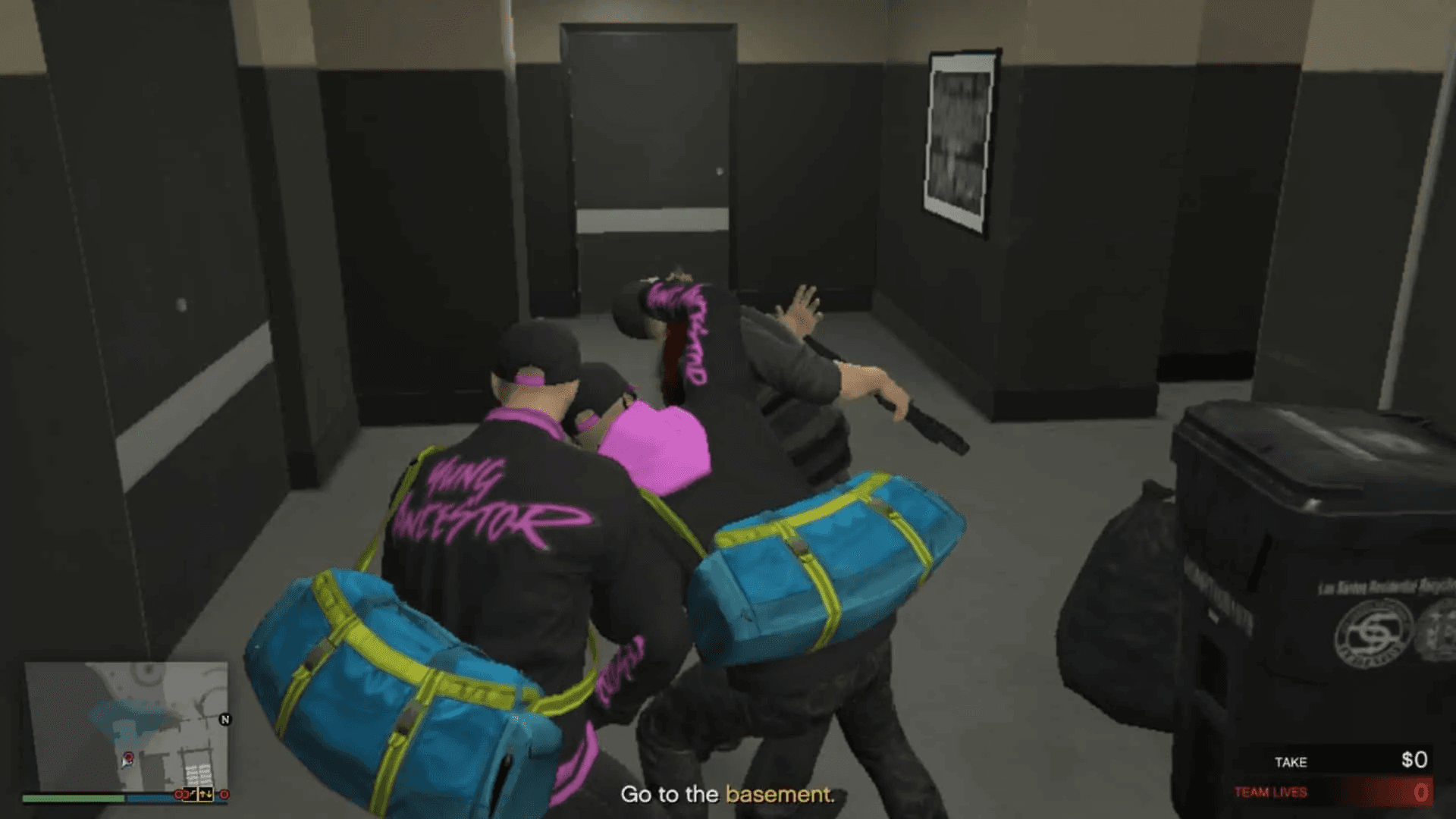 Taking out the guard after he passes to the left of the door