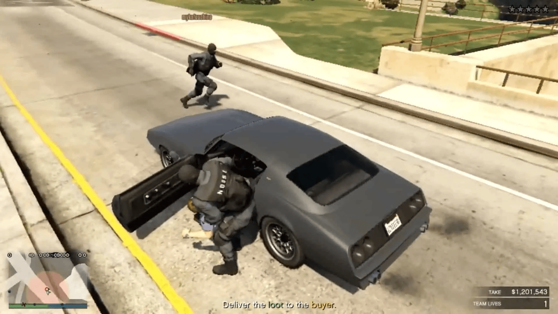 Hijacking a pedestrian car after hopping over the fence