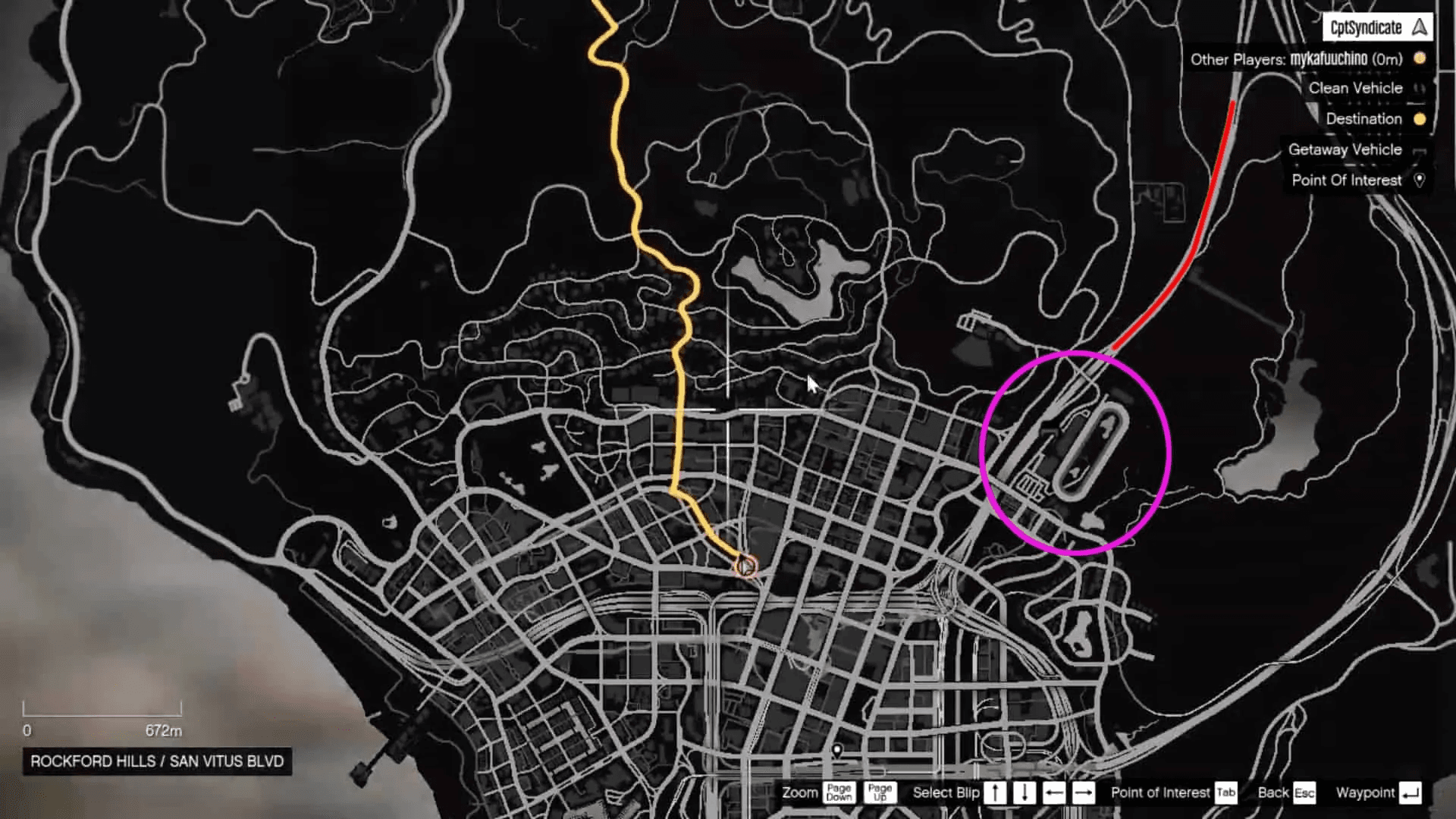 The purple circle shows the area where the casino is.