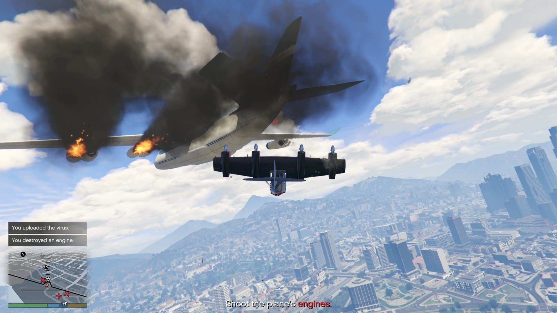 Destroyed engines. Destroy all four to complete the first challenge.