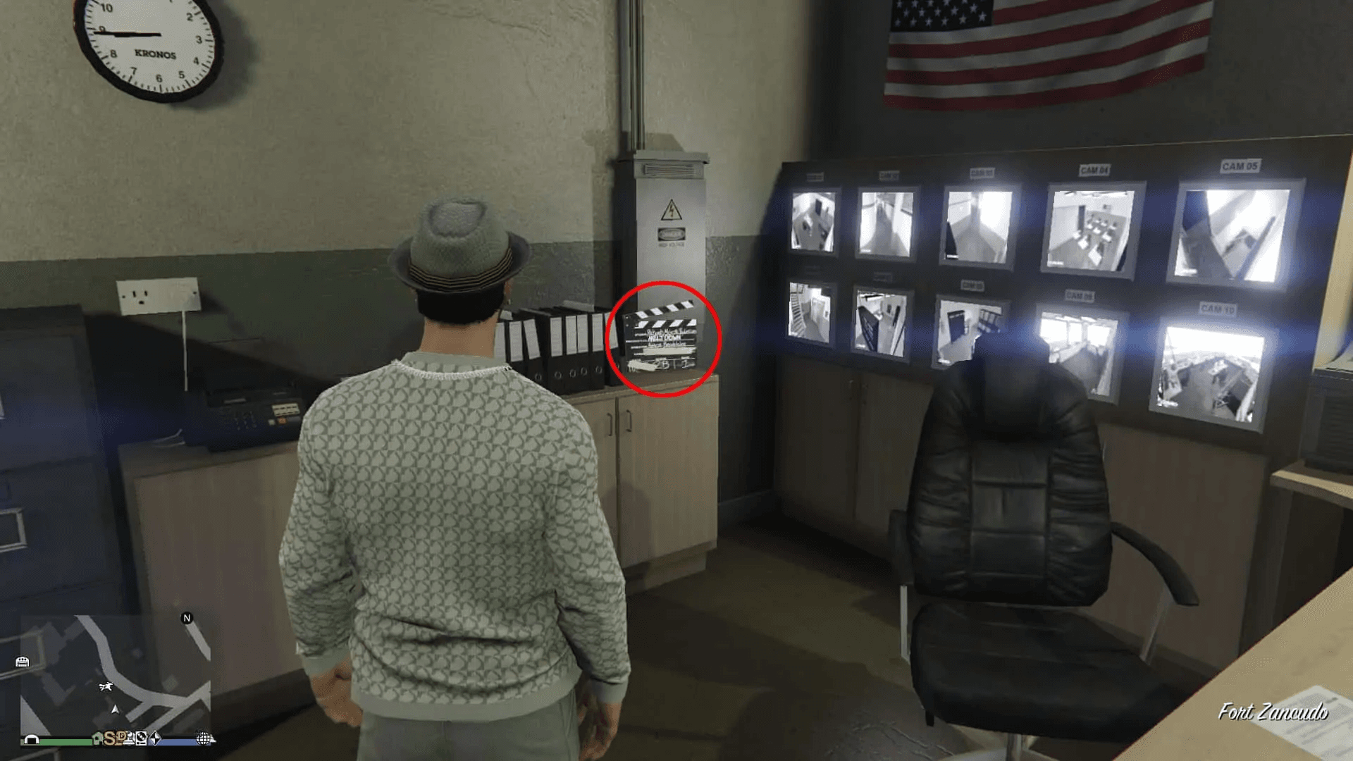 Clapper board on the cupboard inside the tower