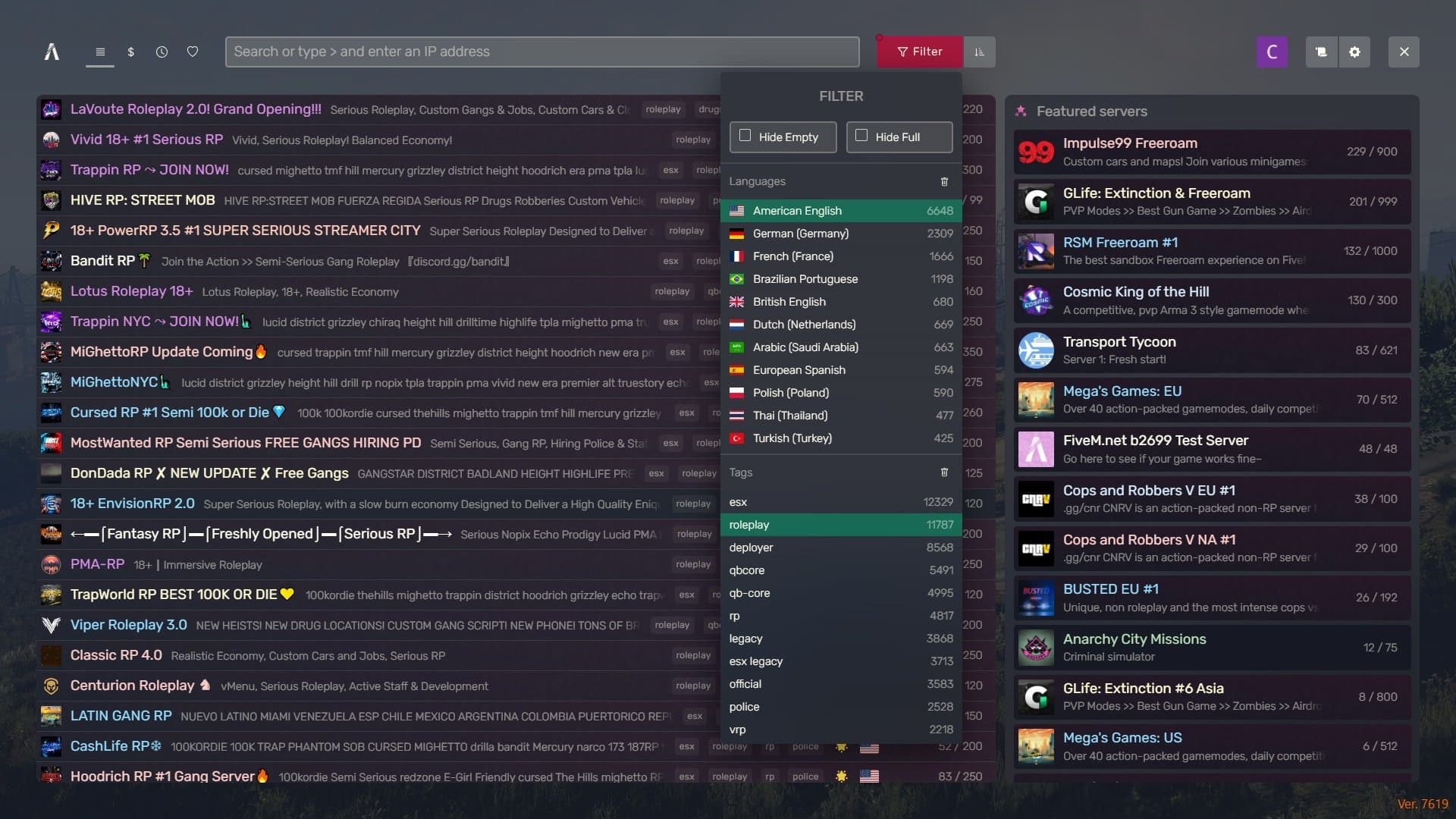 Players can filter these servers based on language, game mode, country, and tags, to find a server that aligns with their specific requirements.