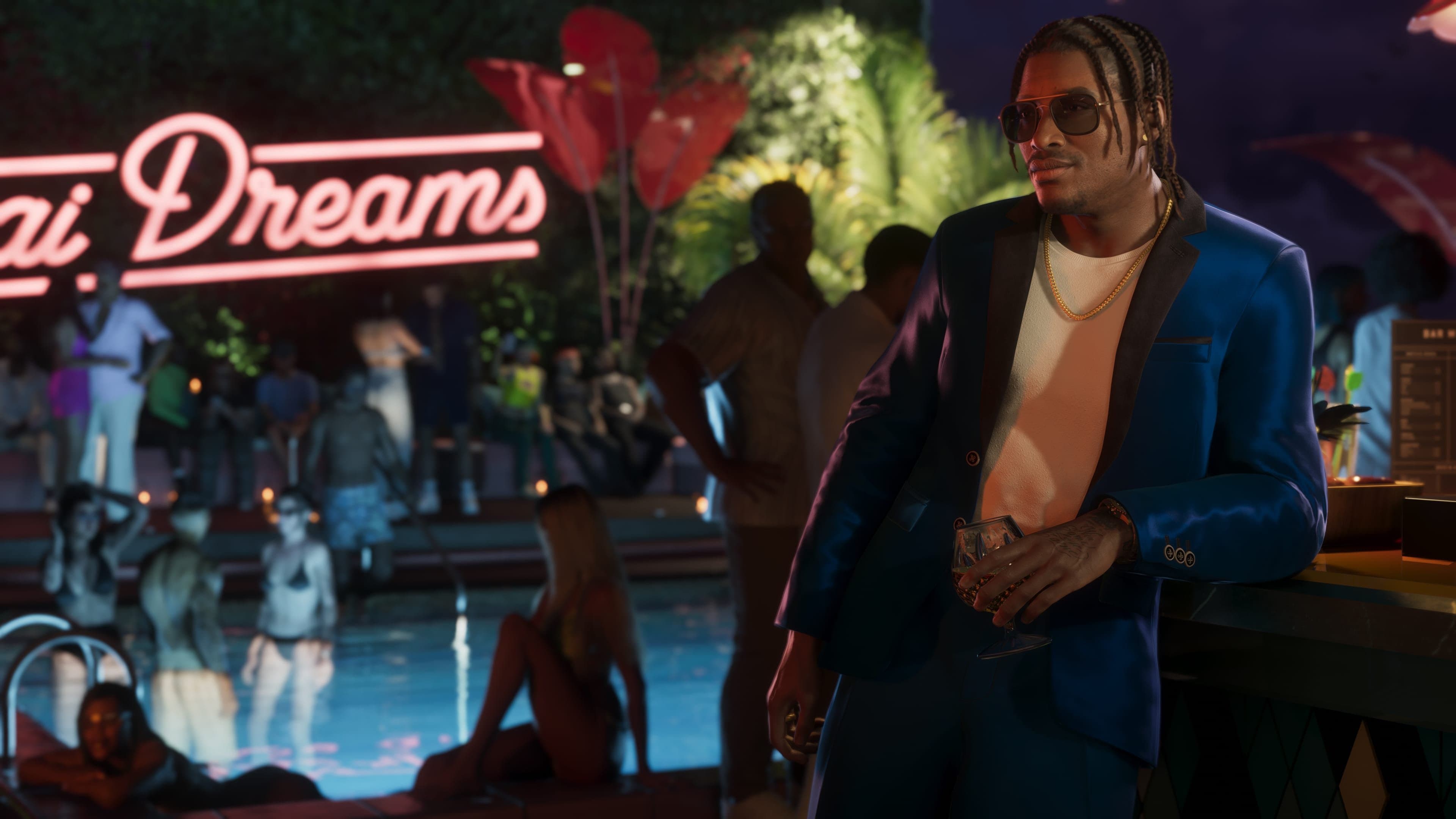 Dre-Quan Priest partying by the poolside.