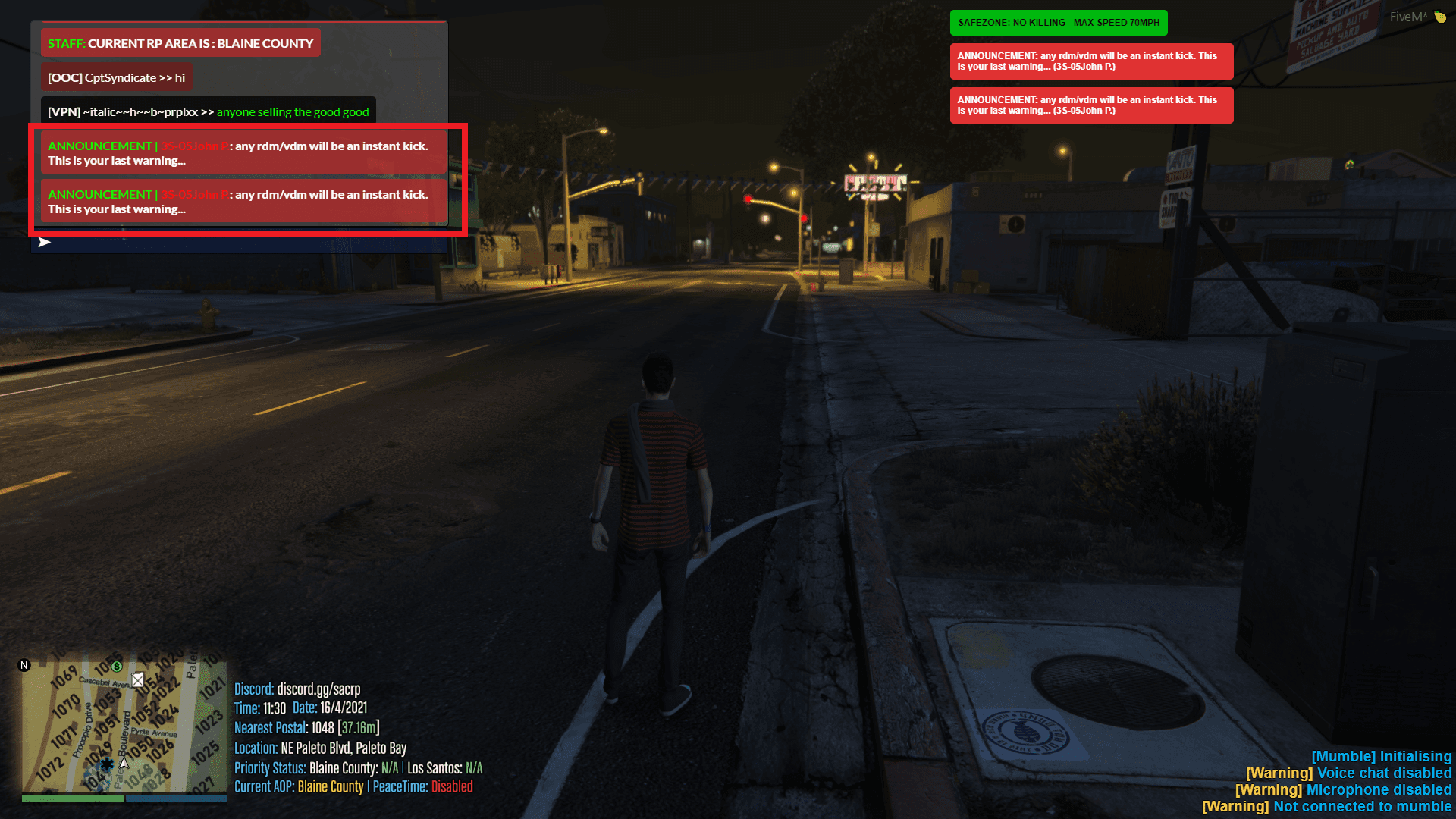 Admin of the page warning the players of RDM/VDM