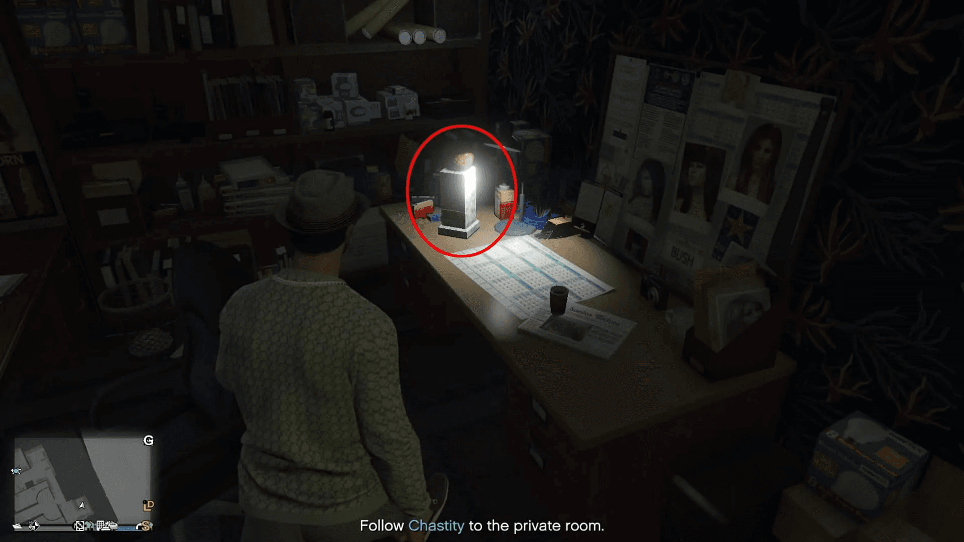 Prop 2 sitting on the desk in the back office