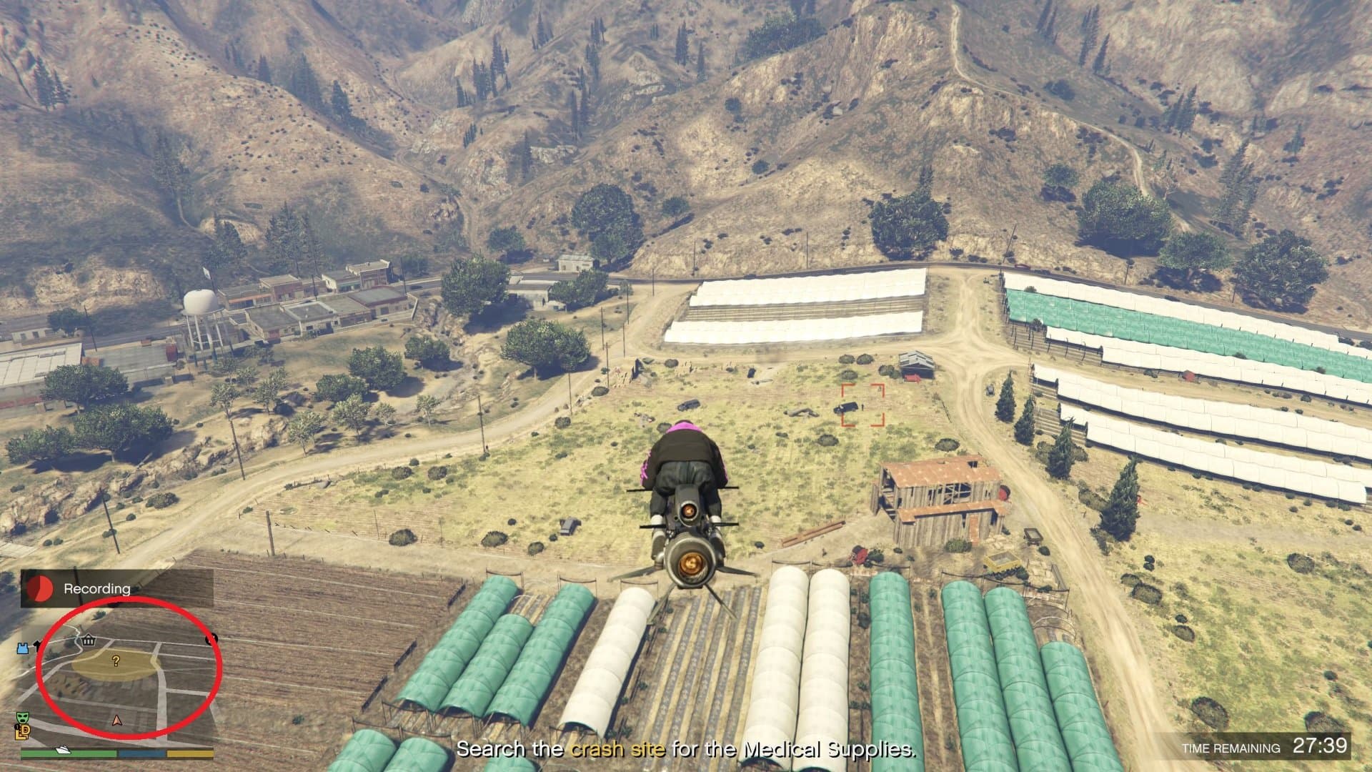 Yellow zone represents the crash site.