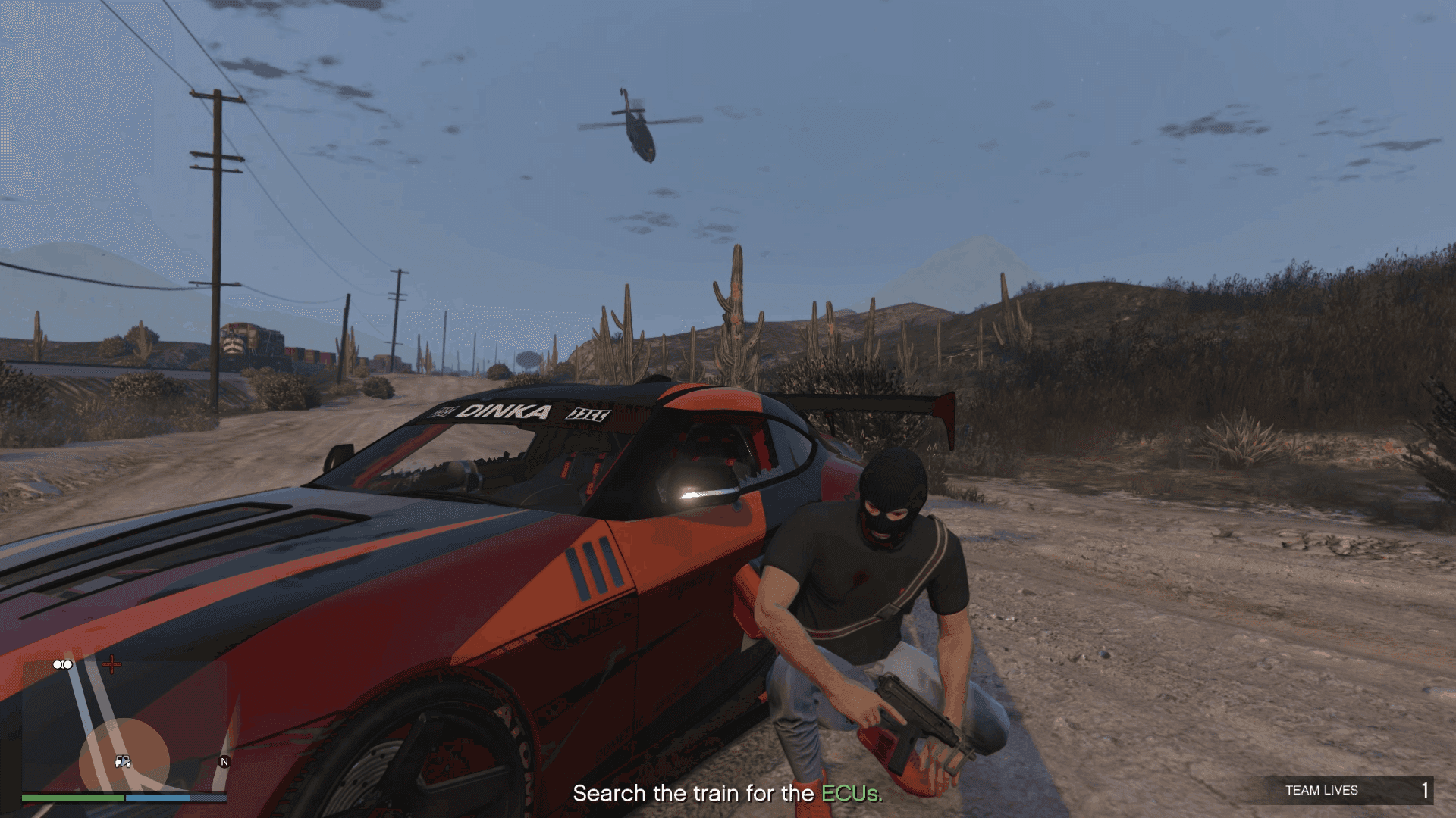 Taking cover behind the car after destroying the brake cylinders