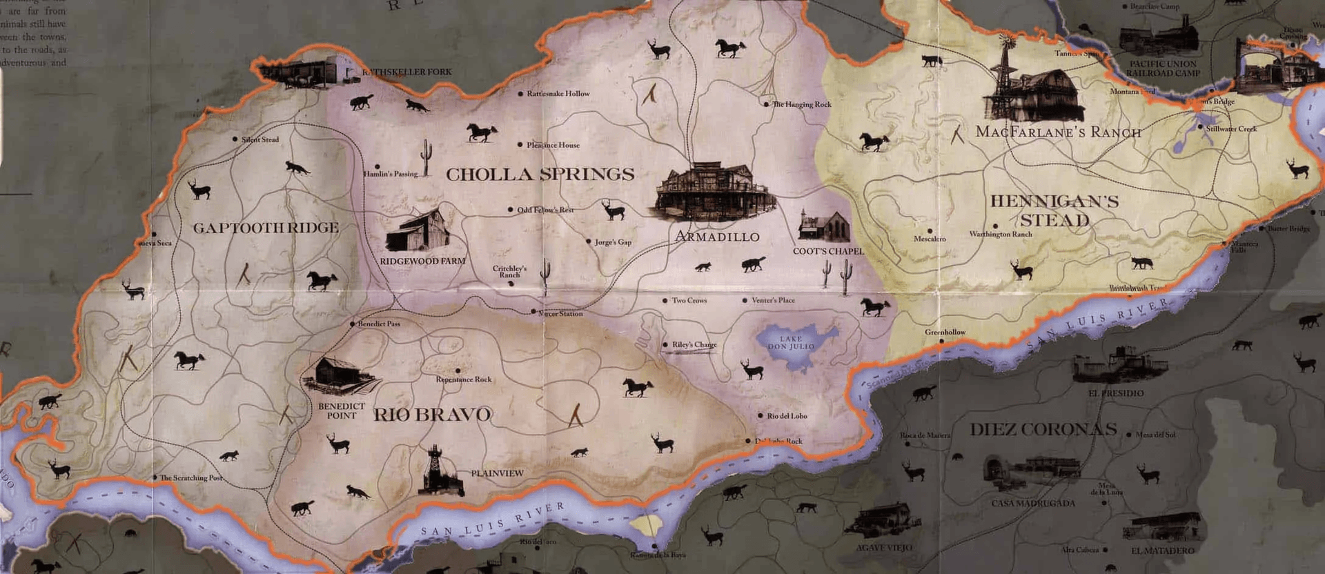 New Austin highlighted by an orange border as seen in Red Dead Redemption