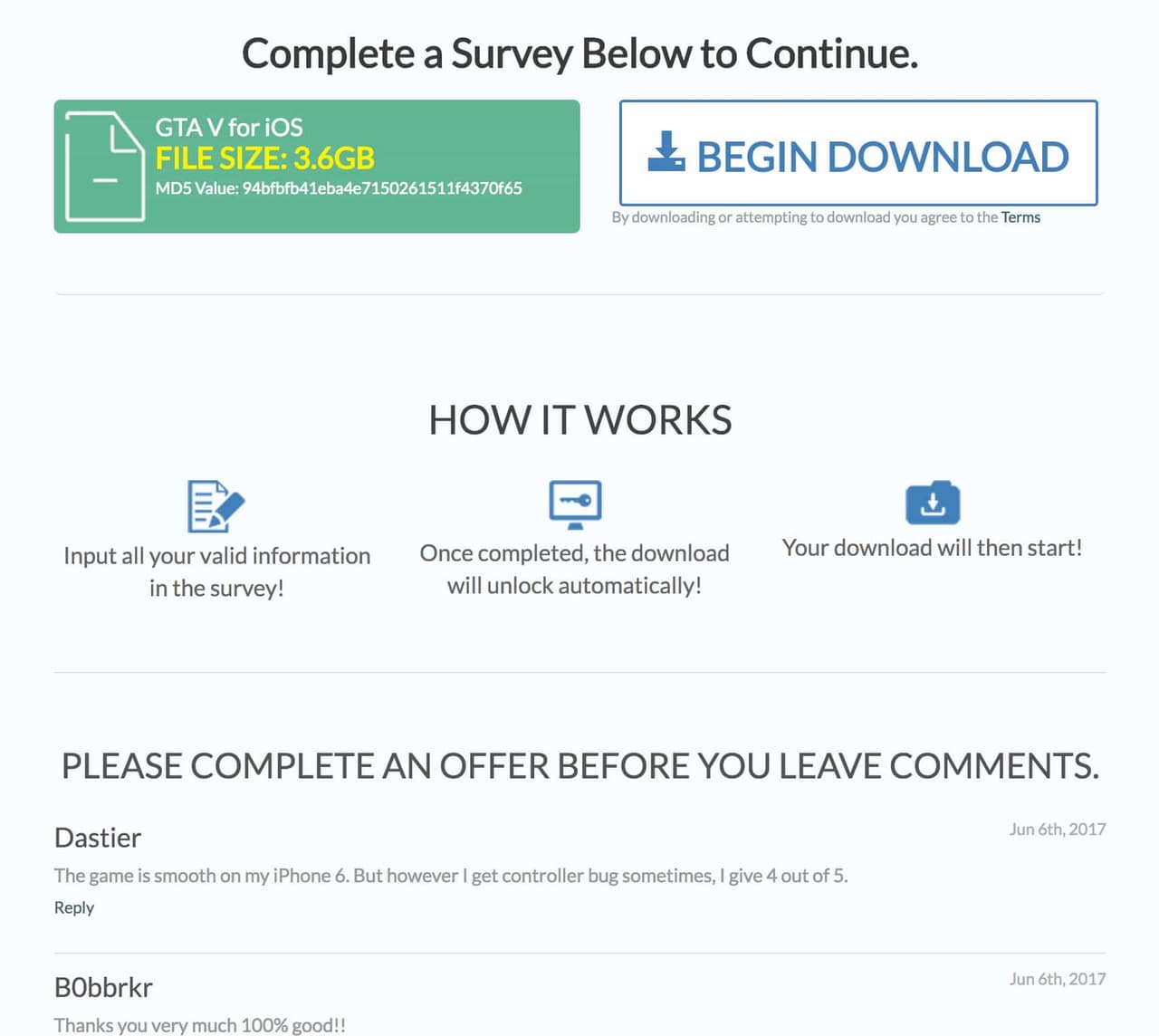 Fake site with fake comments