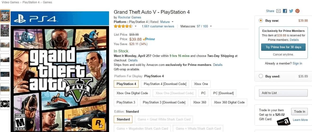 GTA 5 On PS4 Is Exclusive To Prime Members On Amazon