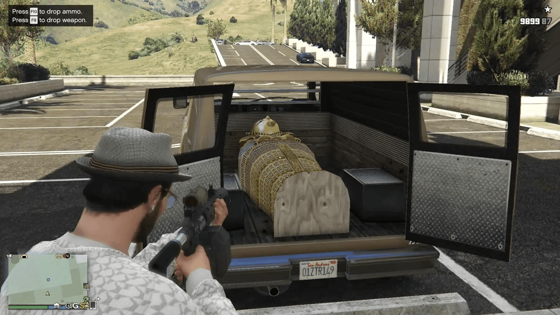 Prop 8 (mummy coffin) inside the van