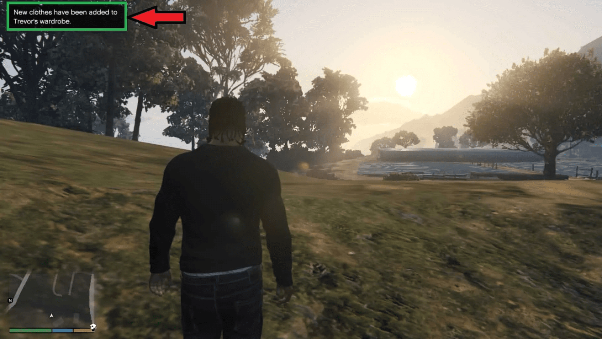 Notification stating new clothes have been added to Trevor's wardrobe.