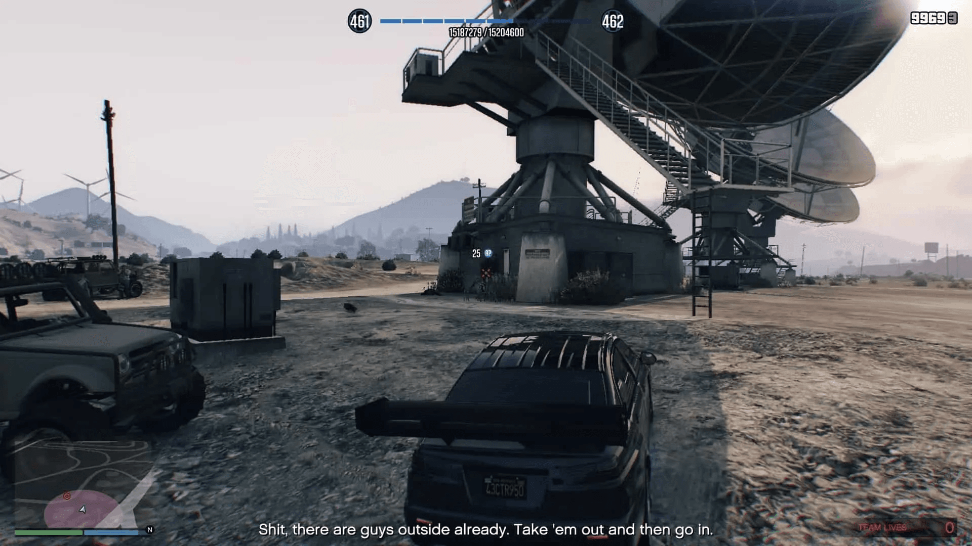 Killing the guards outside the facility while inside an Armoured Kuruma