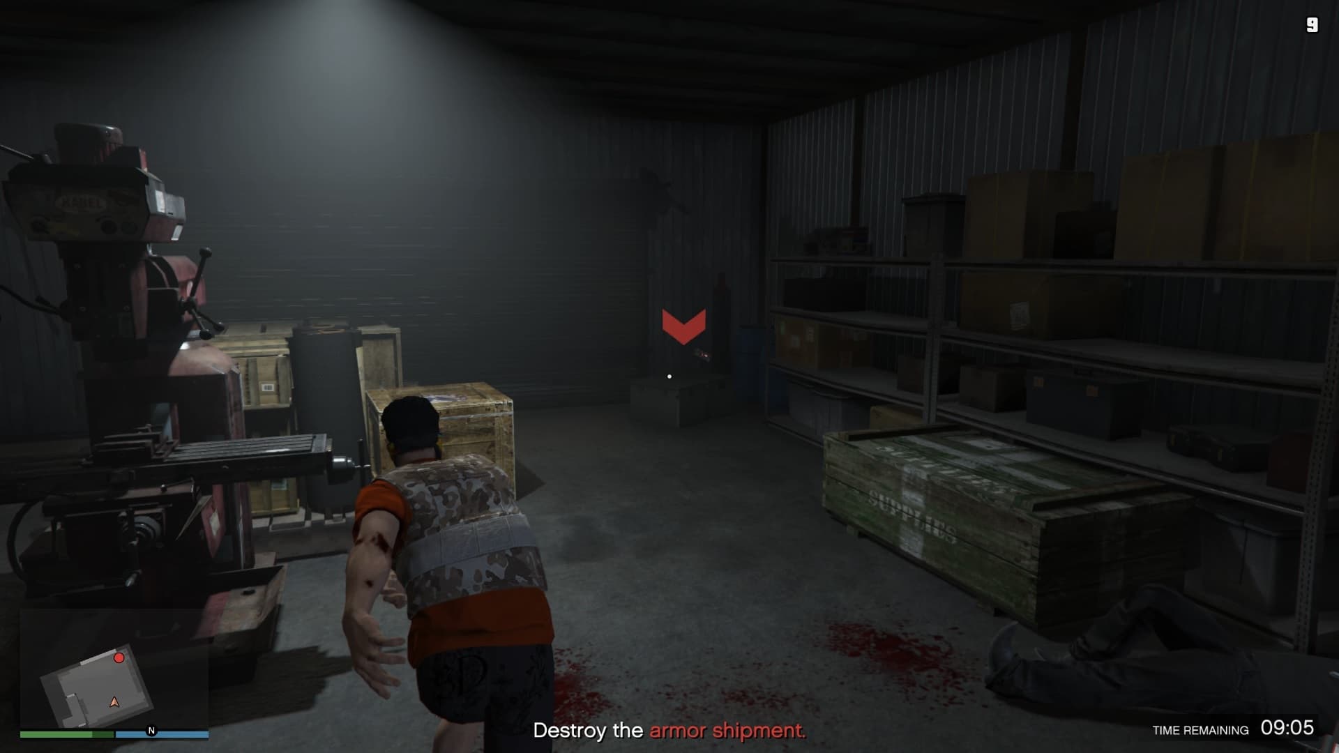 Using a sticky bomb to destroy the first armor shipment.