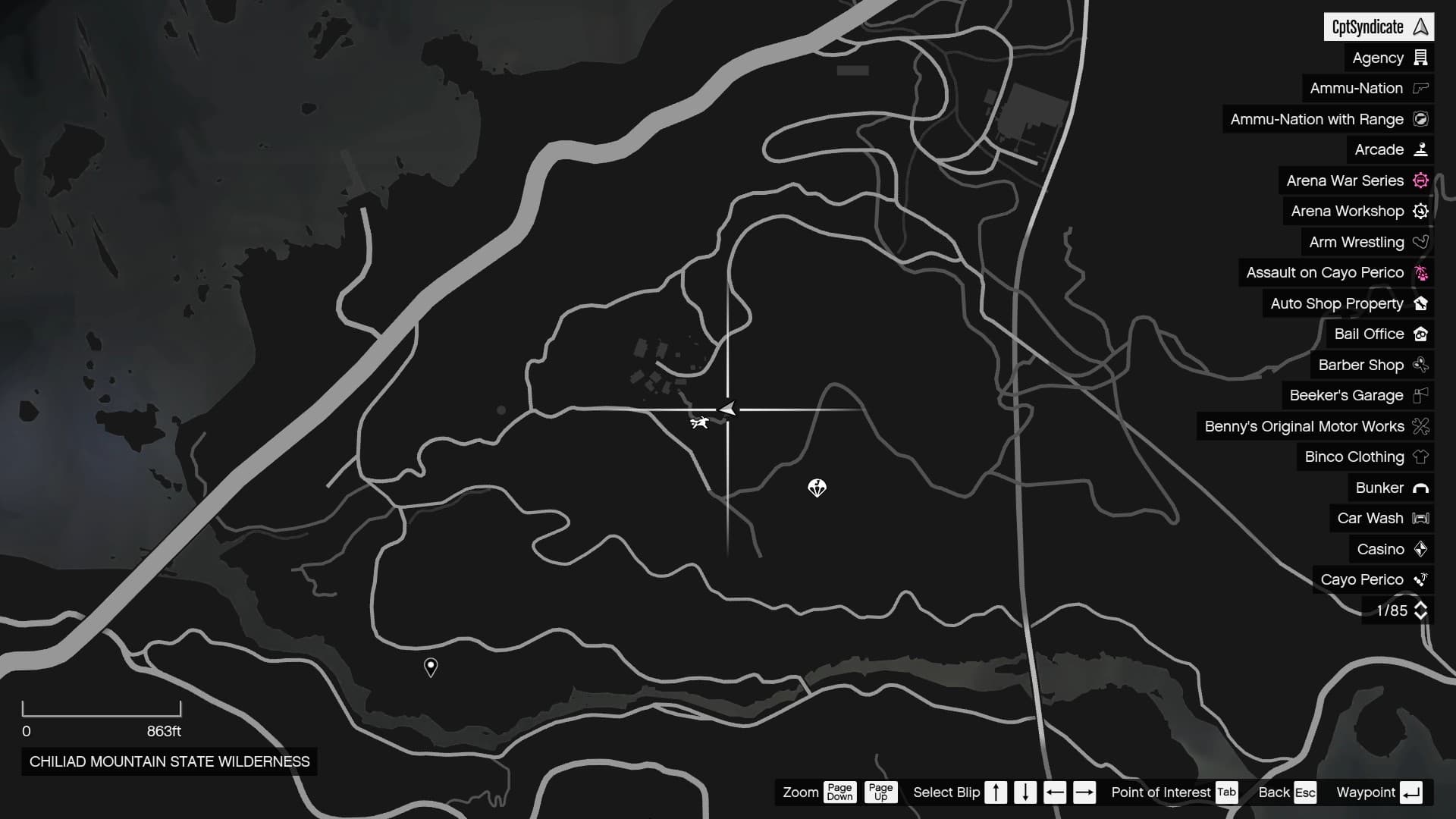 The map shows the location of the Yuanbao near the Altruist Camp in Chiliad Mountain State Wilderness.