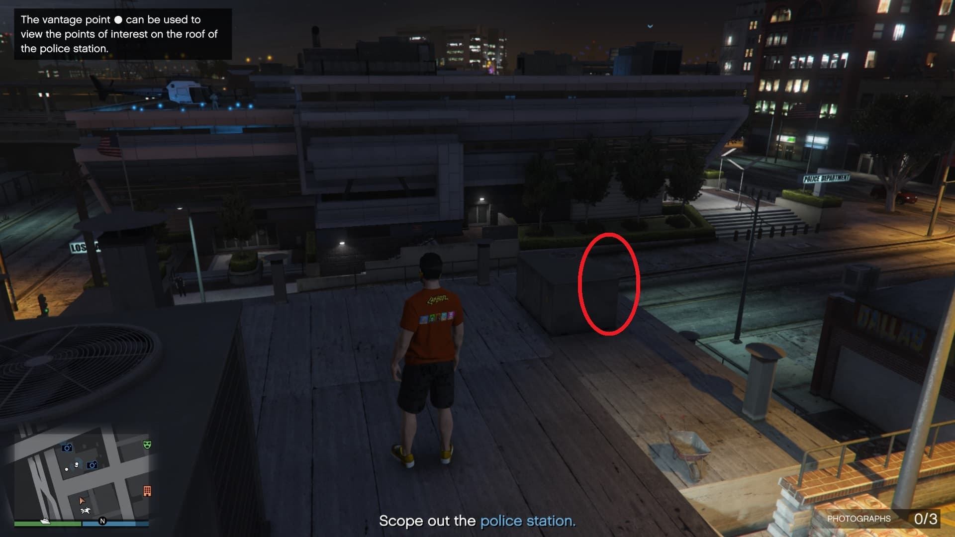 Jump down and go to the second ventilation unit of the rooftop you're currently on (the vantage point).