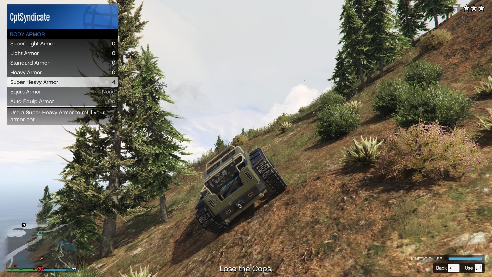 Staying off-road out of the cones of visions of the cops to lose them.