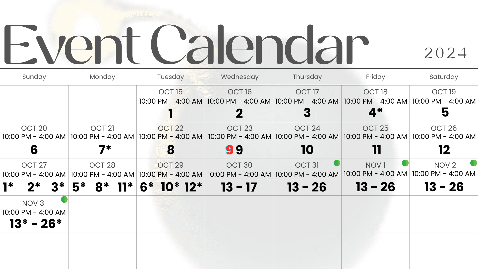 UFO Sighting Event Schedule 2024.