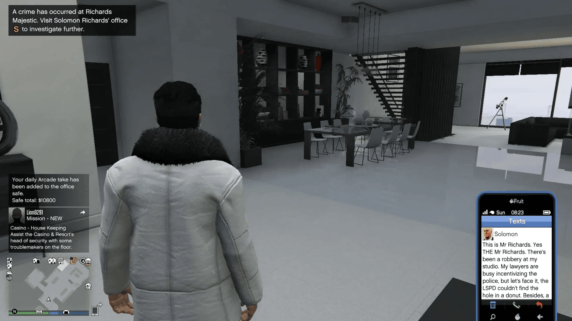 Solomon Richard's first text about robbery in his office