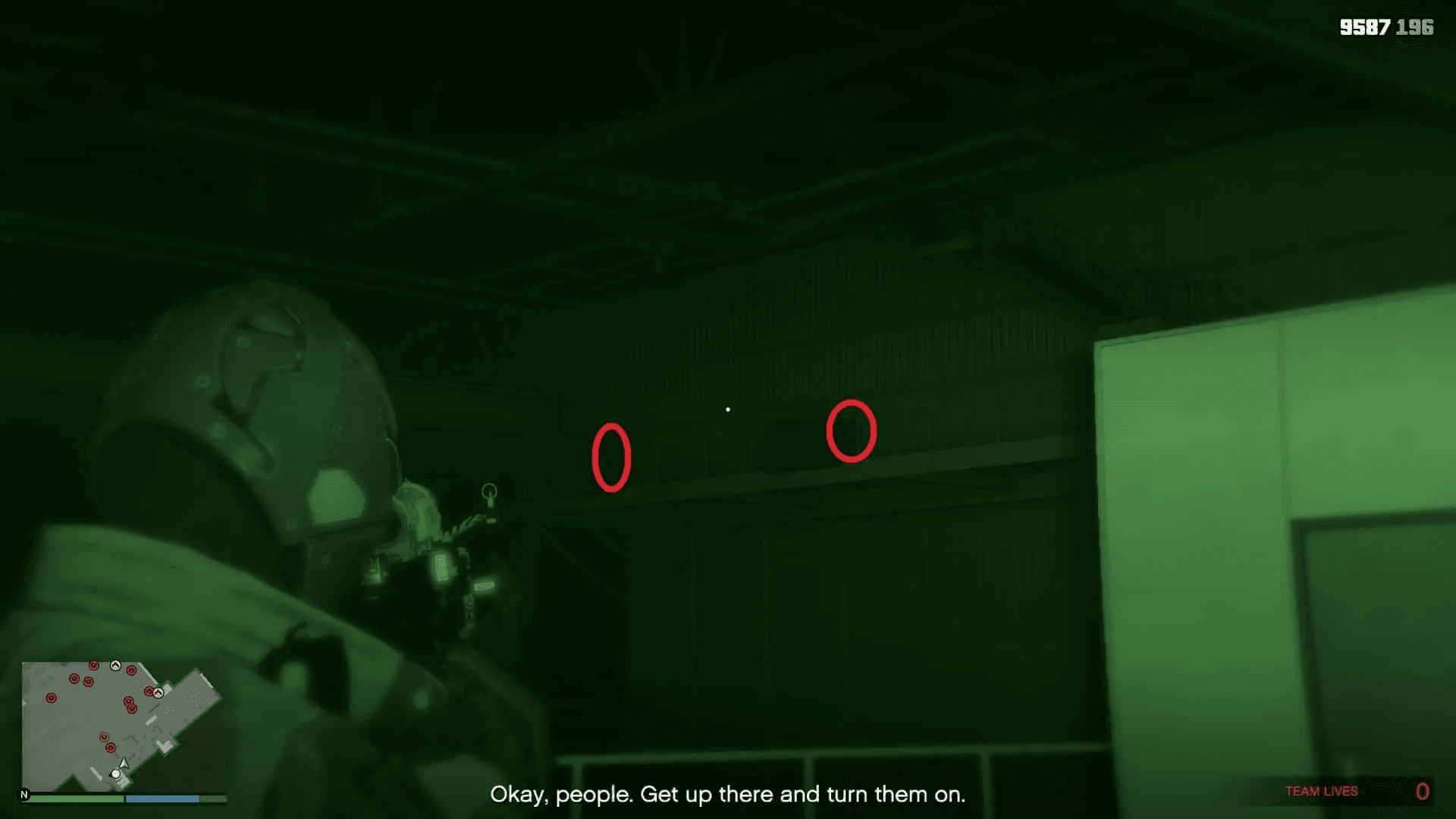 Enemies on the platform in the middle of the hangar