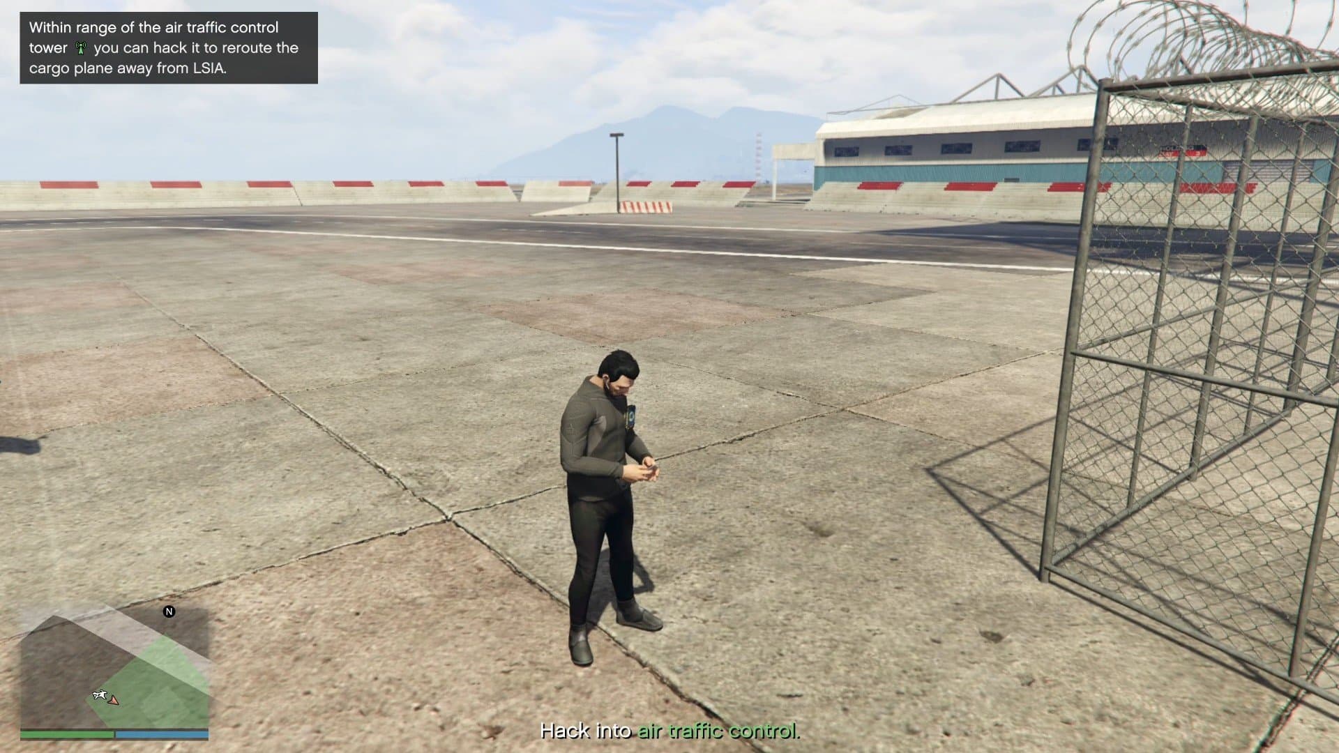 Standing in the highlighted green zone to initiate hacking.