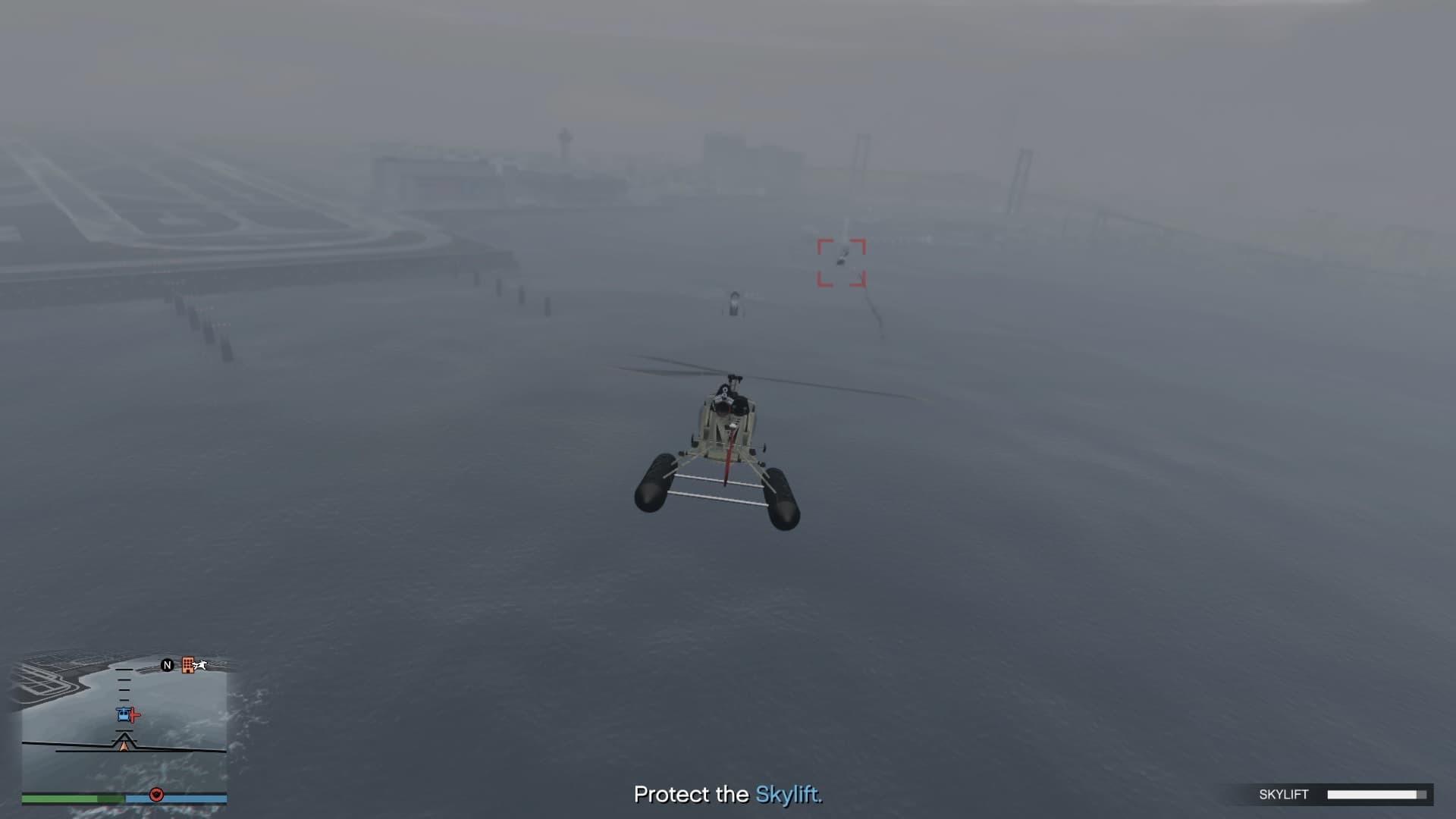 Once you've cleared the enemy choppers, follow the Skylift into the city, where it will drop the container on a rooftop parking lot.