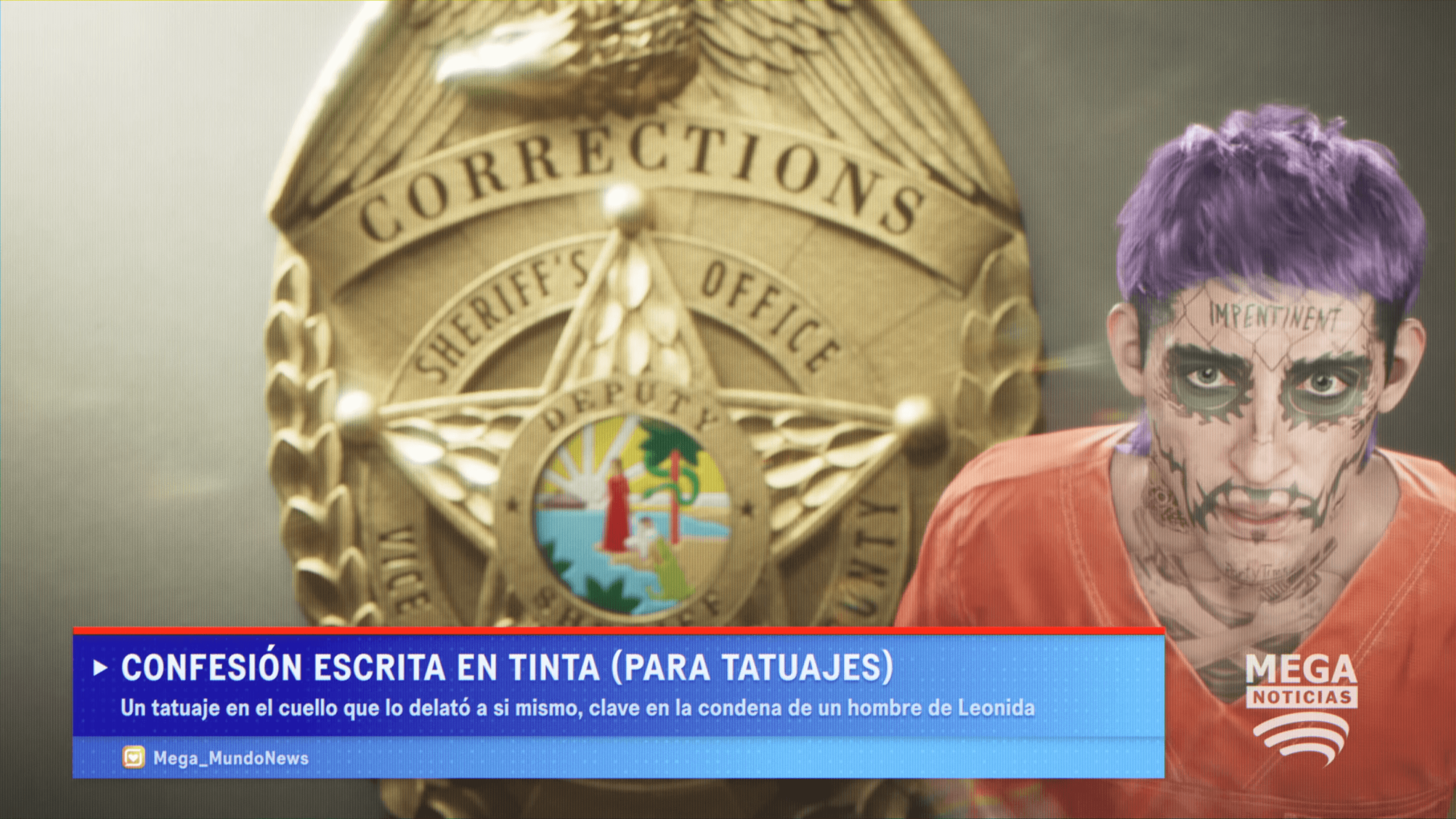 The blue news ticker along with the Mega Noticias logo in the first official GTA VI trailer.