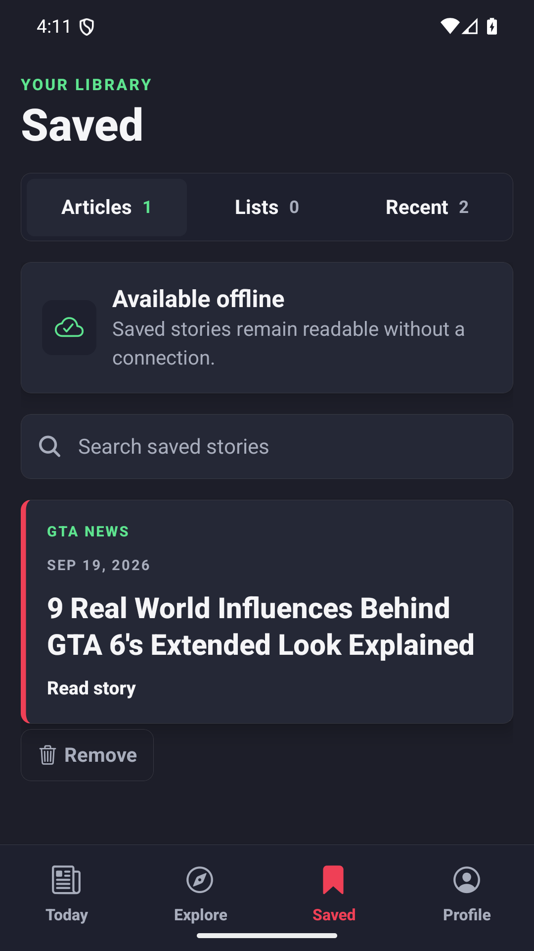 GTABOOM Saved stories on Android
